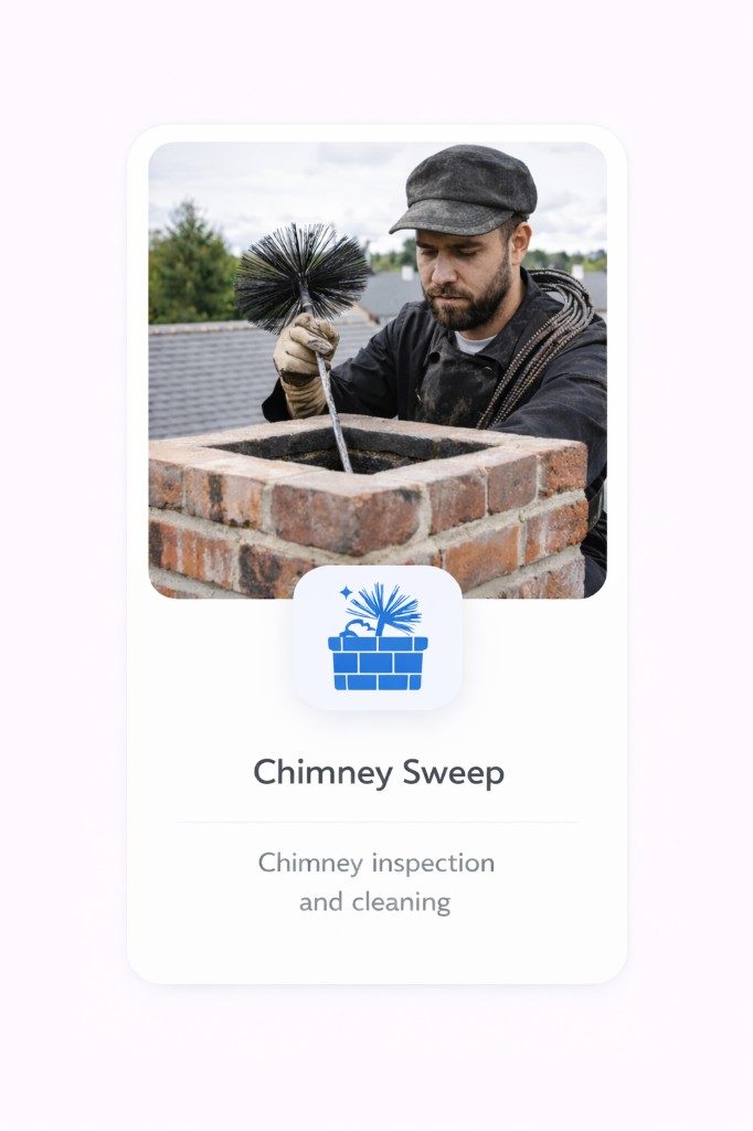 Chimney sweep working on a rooftop chimney