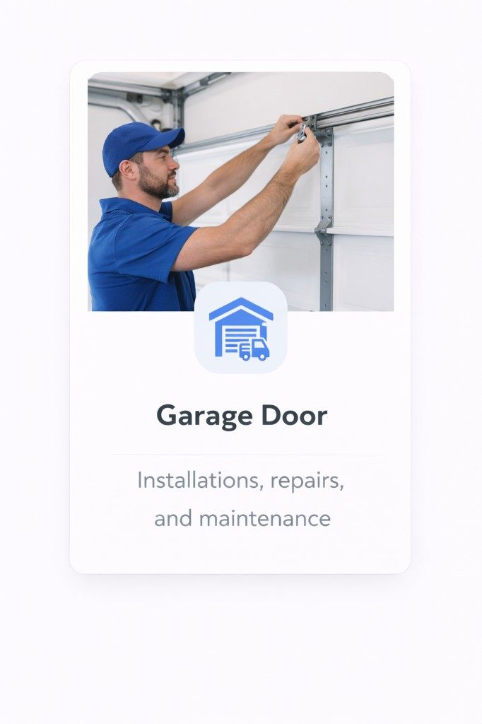 Garage door technician adjusting a residential door