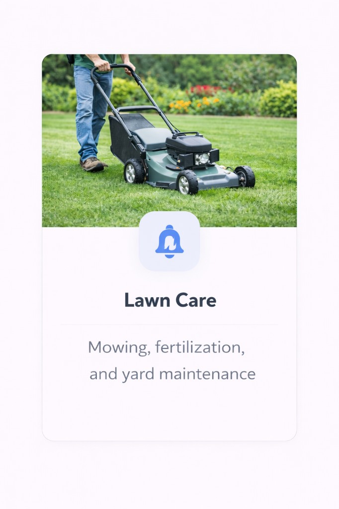 Technician mowing grass in a residential yard