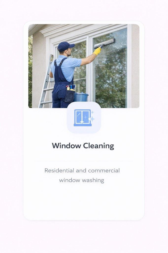 Window cleaner on a ladder washing exterior windows